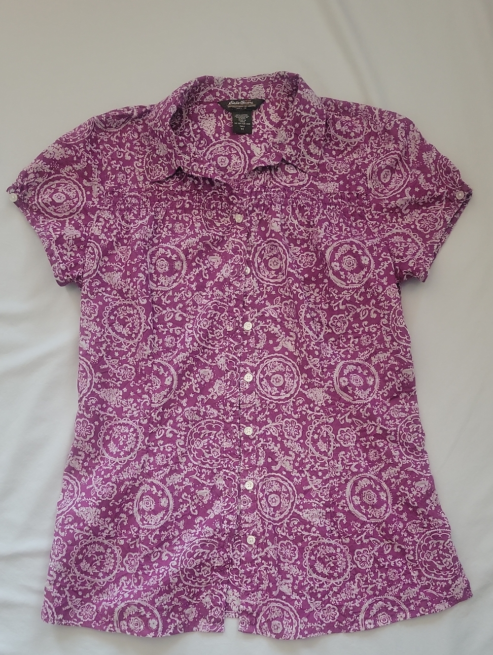 Eddie Bauer Purple Paisley Short-Sleeve Button-Down Shirt